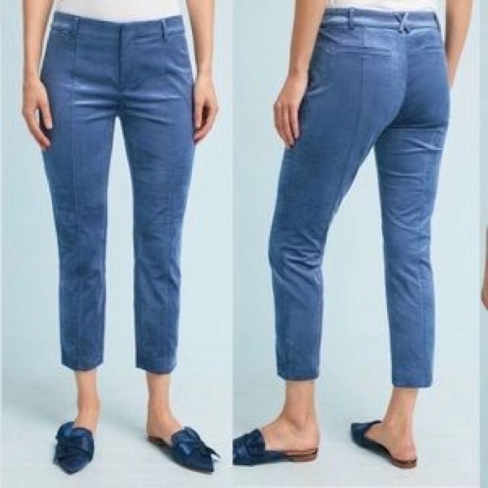 Anthropologie The Essential Slim Trousers in Sky Blue Velvet Size 2